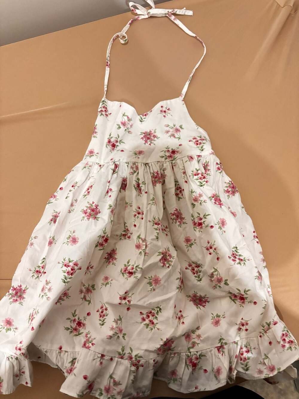 Floral Halter Dress White Pink